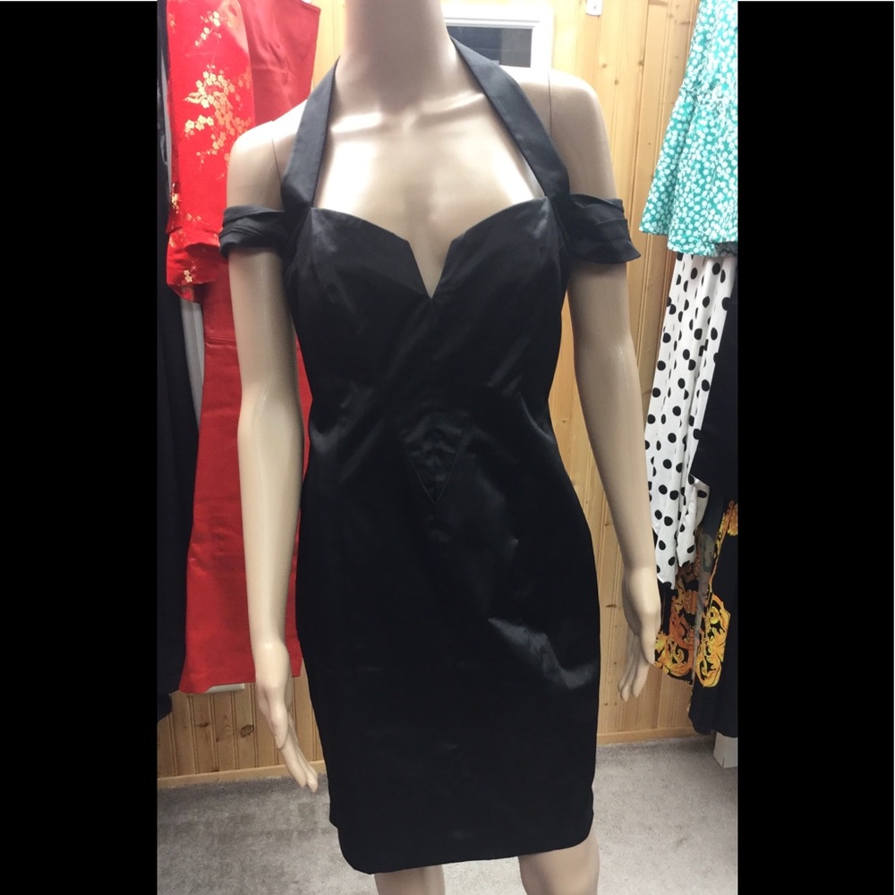 Bebe black satin halter dress medium